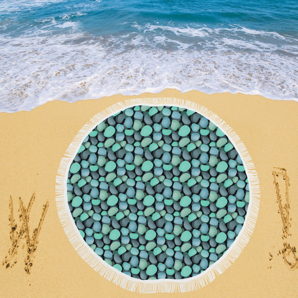 Blue and turquoise stones . Circular Beach Shawl 59"x 59"