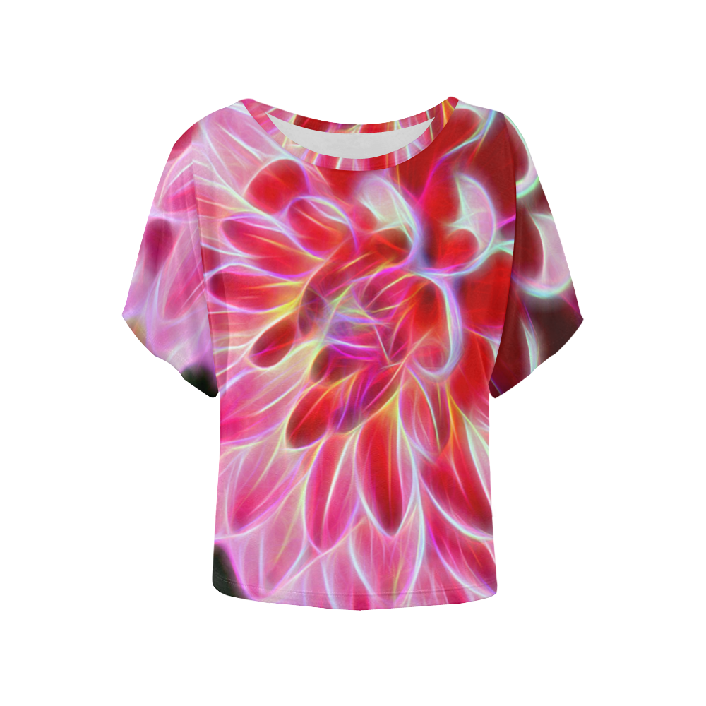 Pink Chrysanthemum Topaz Women's Batwing-Sleeved Blouse T shirt (Model T44)