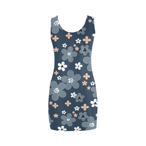 Blue floral pattern Medea Vest Dress (Model D06)