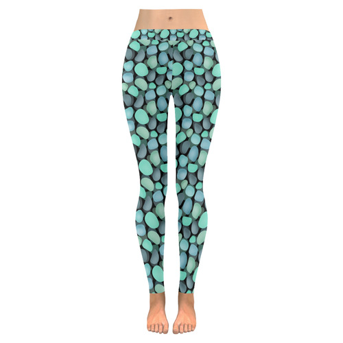 Blue and turquoise stones . Women's Low Rise Leggings (Invisible Stitch) (Model L05)