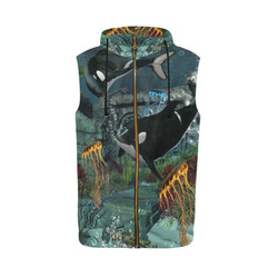 Amazing orcas All Over Print Sleeveless Zip Up Hoodie for Men (Model H16)