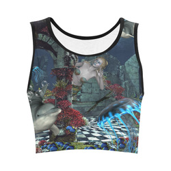 Beautiful mermaid swimming with dolphin Women's Crop Top (Model T42)