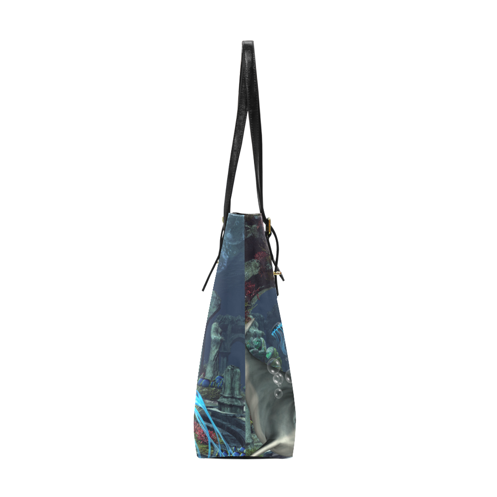 Beautiful mermaid swimming with dolphin Euramerican Tote Bag/Small (Model 1655)