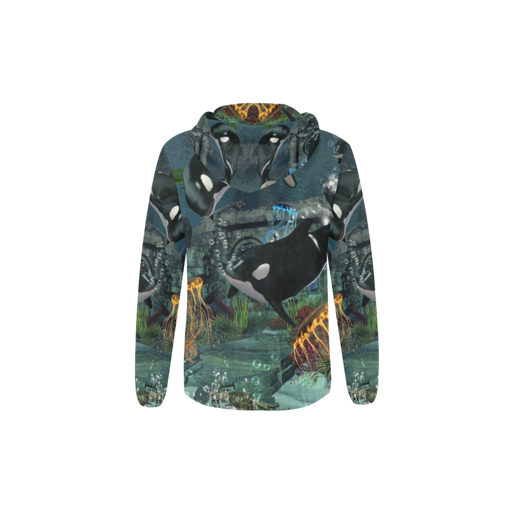 Amazing orcas All Over Print Full Zip Hoodie for Kid (Model H14)