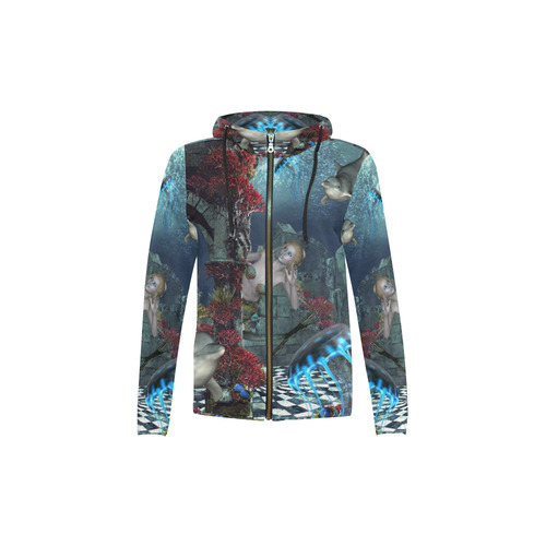 Beautiful mermaid swimming with dolphin All Over Print Full Zip Hoodie for Kid (Model H14)