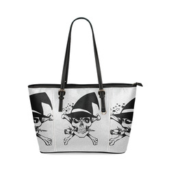 Funny Halloween Skull,whitel by JamColors Leather Tote Bag/Small (Model 1640)