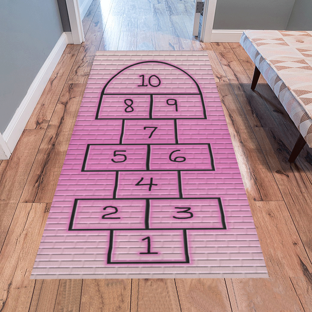 Kid's Pink Brick Hopscotch Area Rug 7'x3'3''