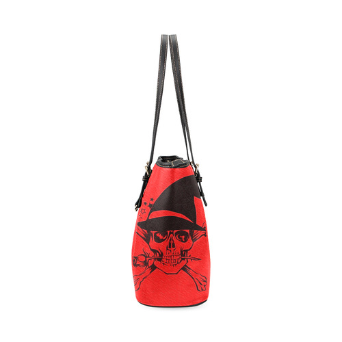 Funny Halloween Skull,redl by JamColors Leather Tote Bag/Small (Model 1640)