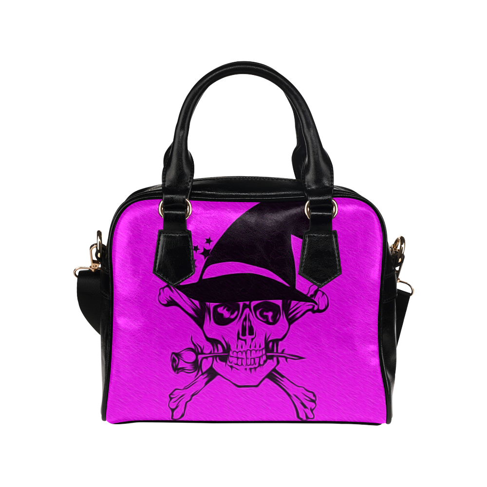 Funny Halloween Skull, hot pinkl by JamColors Shoulder Handbag (Model 1634)