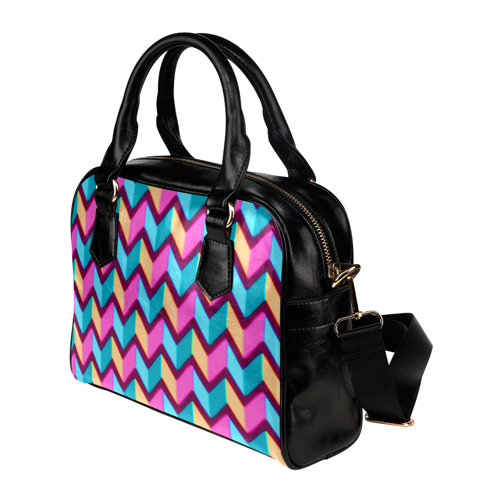 Blue Pink Gold Geometric Pattern Shoulder Handbag (Model 1634)