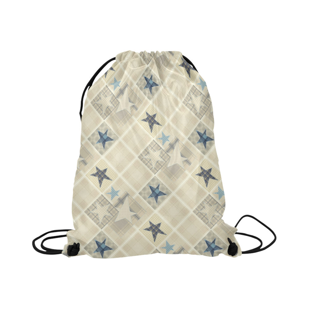 Light beige patchwork Large Drawstring Bag Model 1604 (Twin Sides)  16.5"(W) * 19.3"(H)