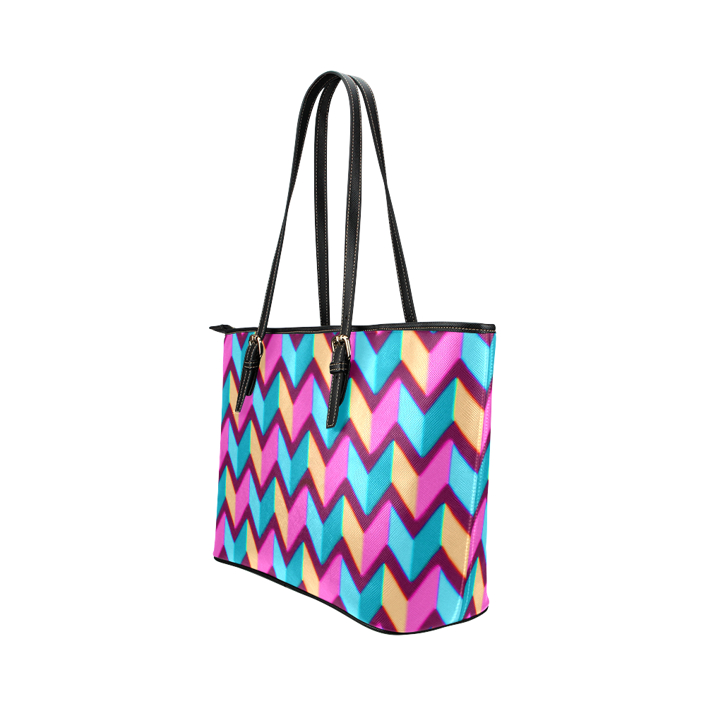 Blue Pink Gold Geometric Pattern Leather Tote Bag/Large (Model 1651)