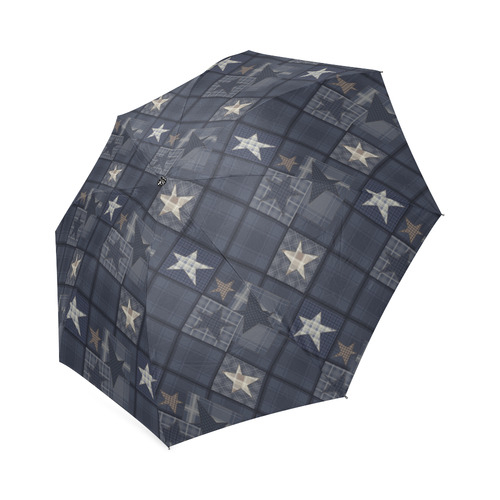 Dark grey blue patchwork Foldable Umbrella (Model U01)