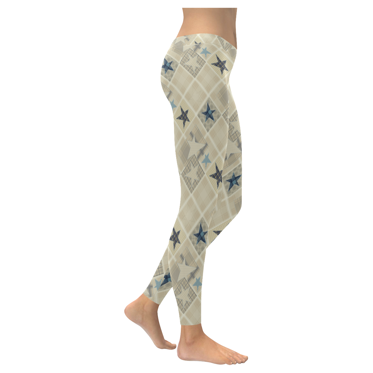 Light beige patchwork Women's Low Rise Leggings (Invisible Stitch) (Model L05)