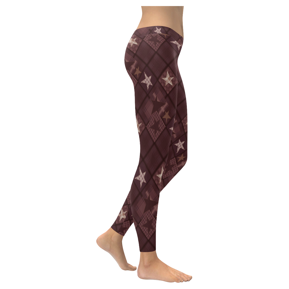 Chocolate brown patchwork Women's Low Rise Leggings (Invisible Stitch) (Model L05)