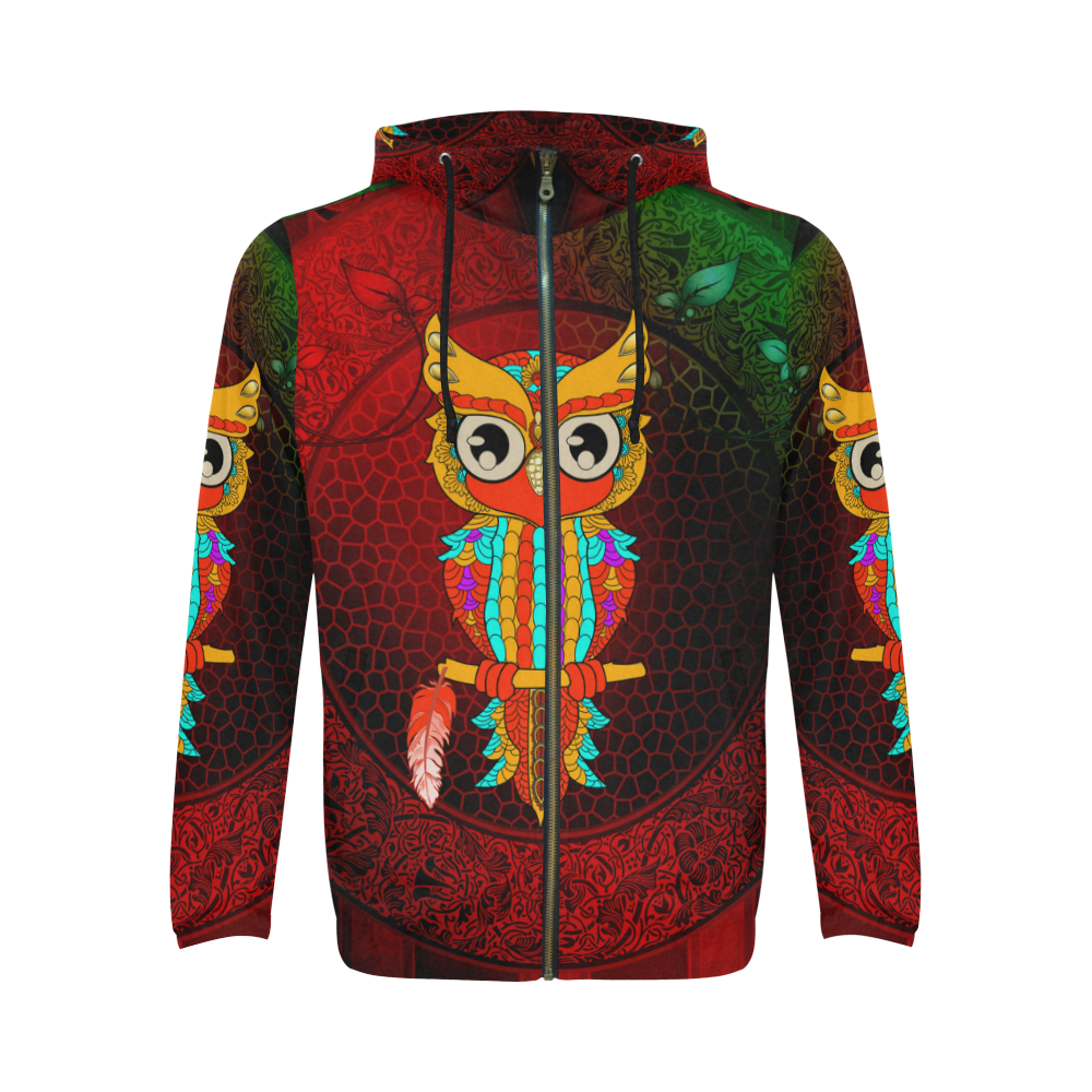 Cute owl, mandala design All Over Print Full Zip Hoodie for Men (Model H14)