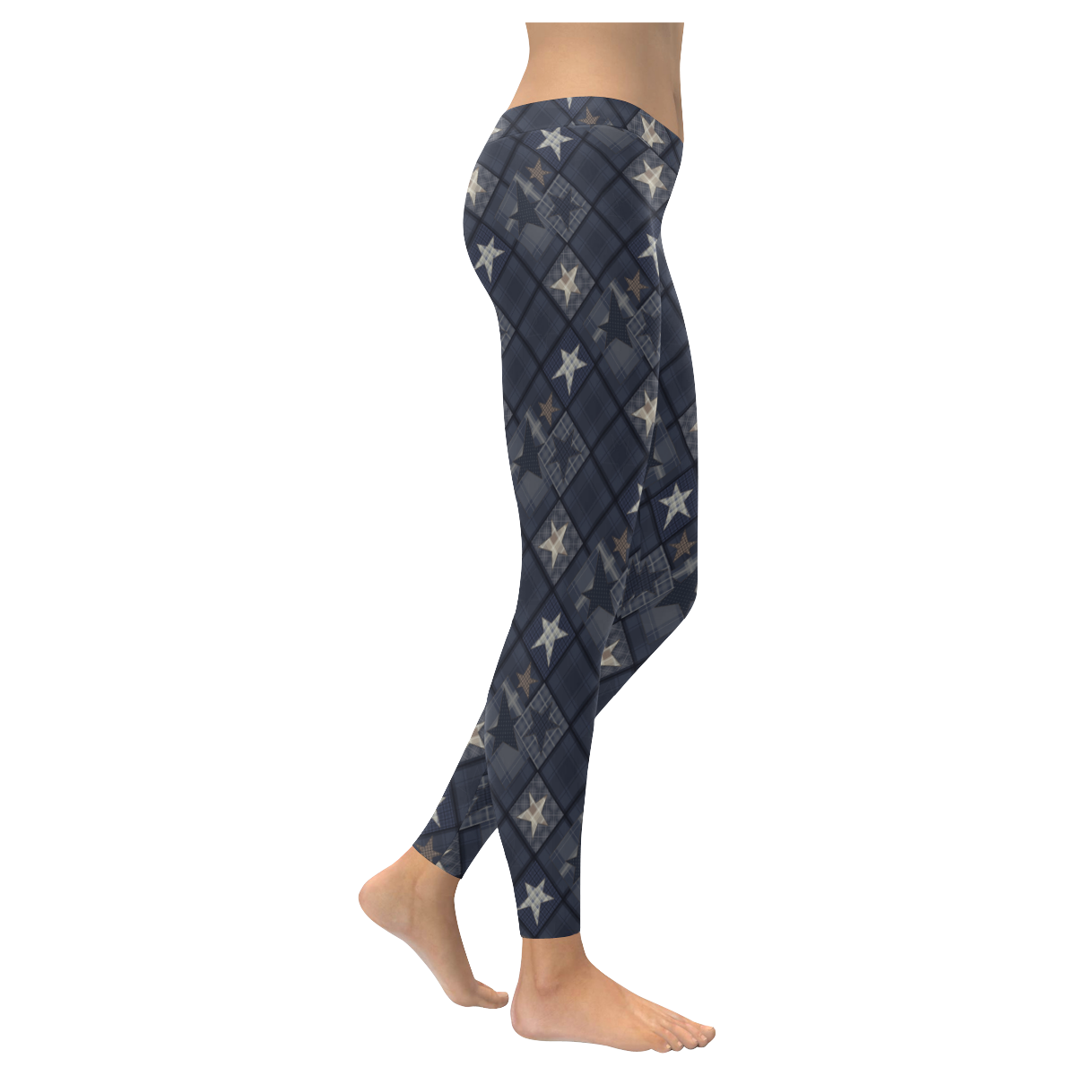 Dark grey blue patchwork Women's Low Rise Leggings (Invisible Stitch) (Model L05)