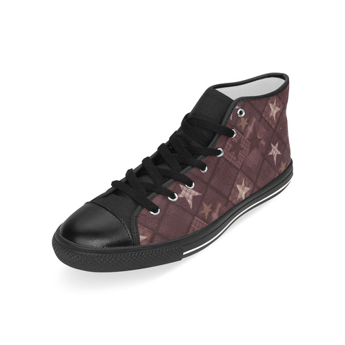 Chocolate brown patchwork Men’s Classic High Top Canvas Shoes (Model 017)