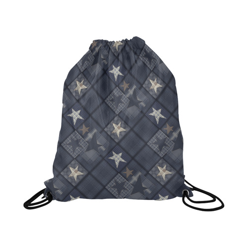 Dark grey blue patchwork Large Drawstring Bag Model 1604 (Twin Sides)  16.5"(W) * 19.3"(H)