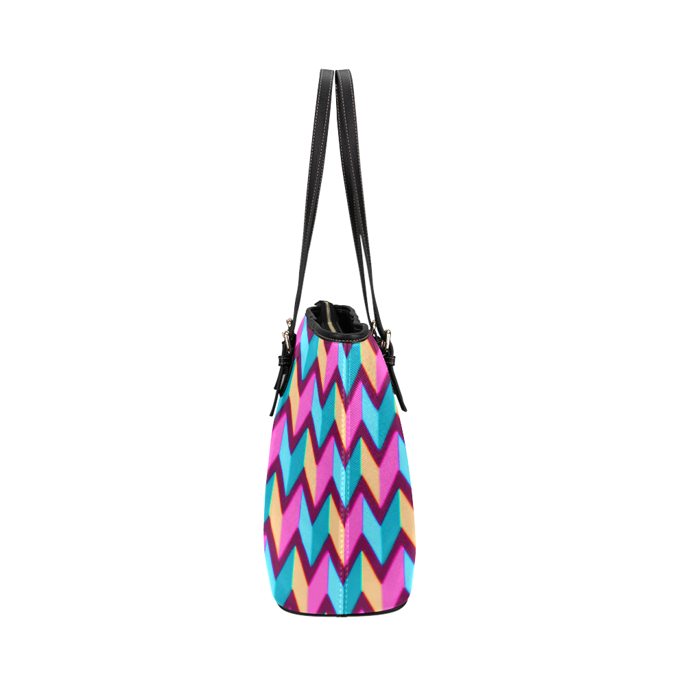 Blue Pink Gold Geometric Pattern Leather Tote Bag/Small (Model 1651)