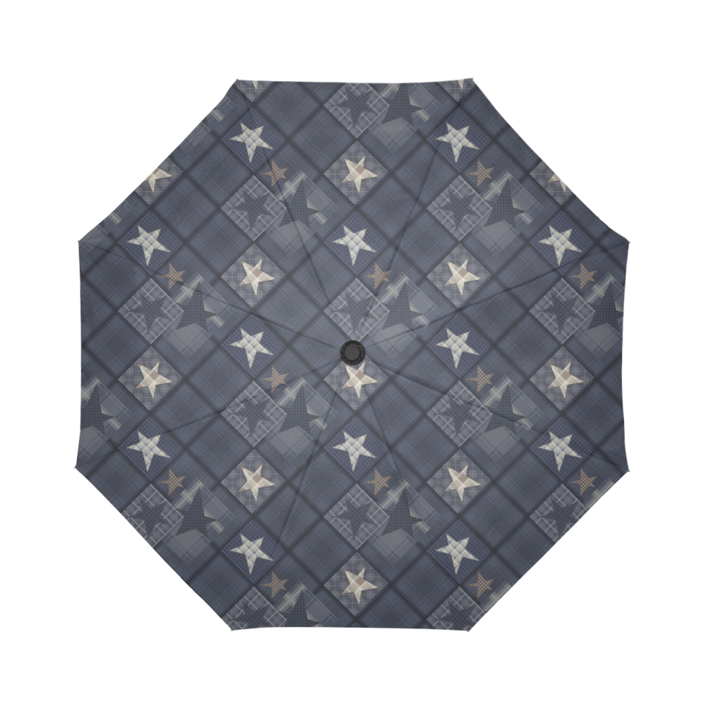 Dark grey blue patchwork Auto-Foldable Umbrella (Model U04)