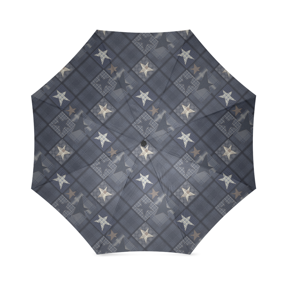 Dark grey blue patchwork Foldable Umbrella (Model U01)