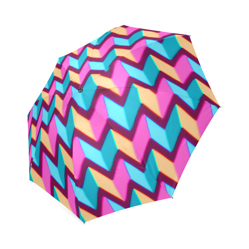 Blue Pink Gold Geometric Pattern Foldable Umbrella (Model U01)