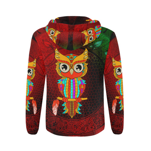 Cute owl, mandala design All Over Print Full Zip Hoodie for Men (Model H14)