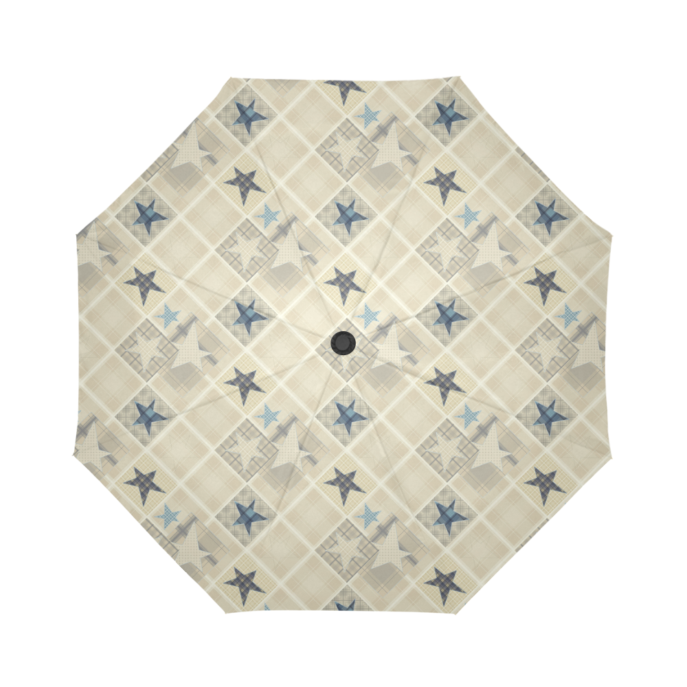 Light beige patchwork Auto-Foldable Umbrella (Model U04)