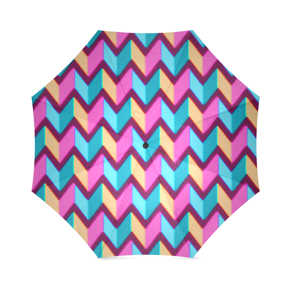 Blue Pink Gold Geometric Pattern Foldable Umbrella (Model U01)
