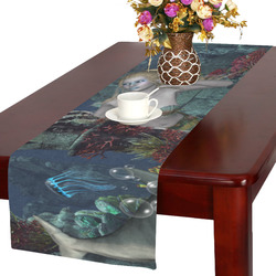 Beautiful mermaid swimming with dolphin Table Runner 16x72 inch
