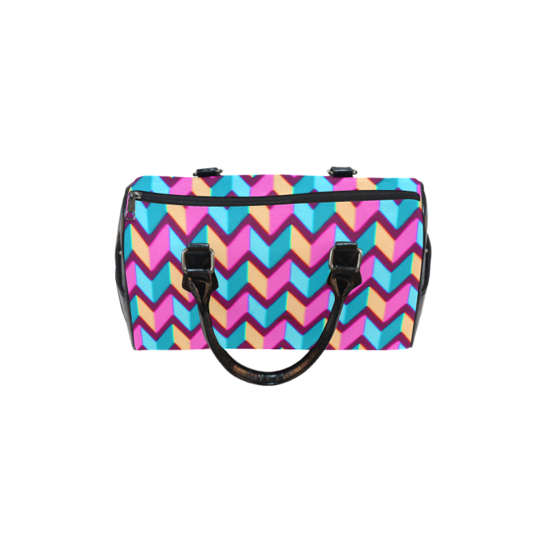 Blue Pink Gold Geometric Pattern Boston Handbag (Model 1621)