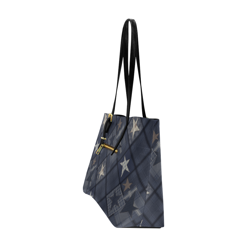 Dark grey blue patchwork Euramerican Tote Bag/Large (Model 1656)