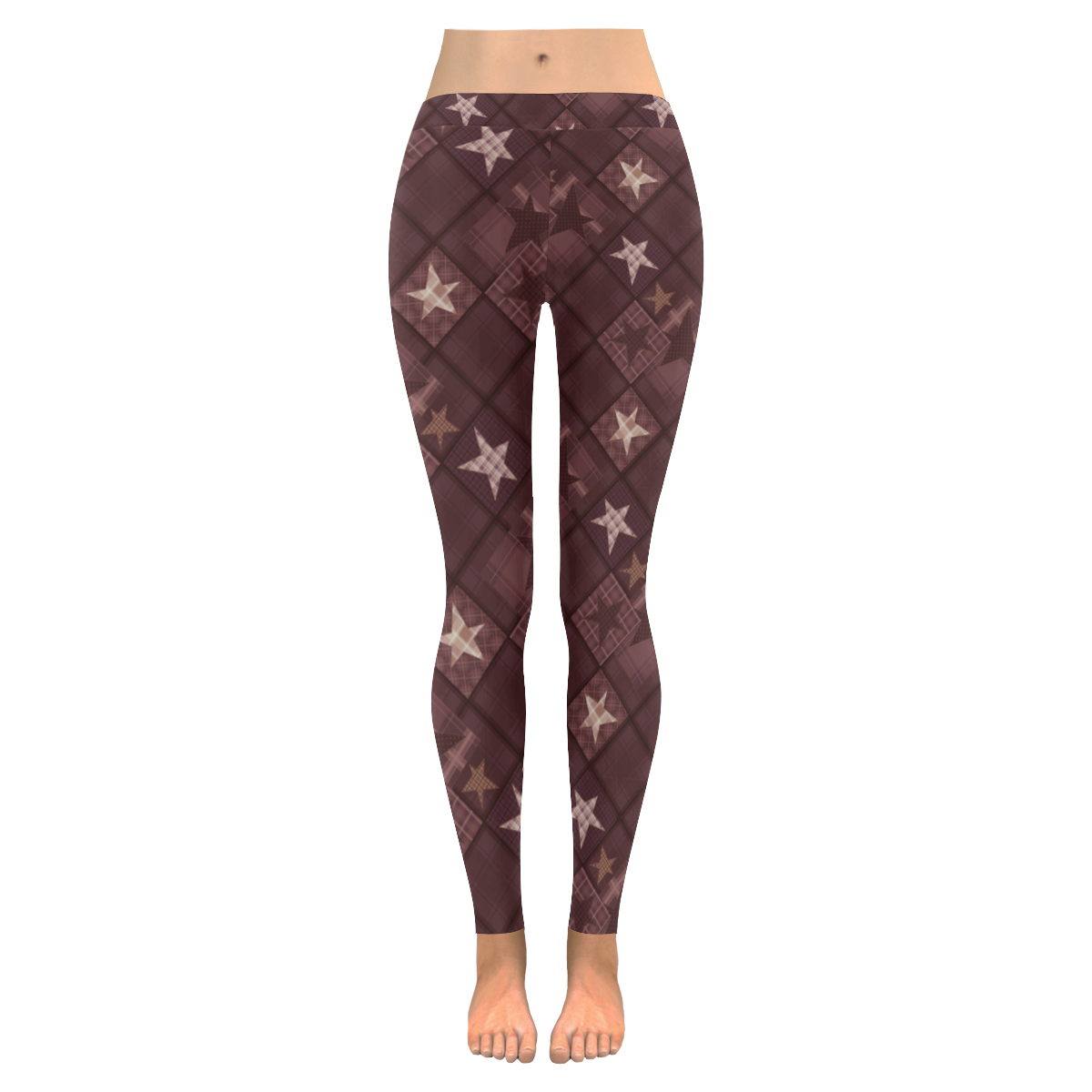 Chocolate brown patchwork Women's Low Rise Leggings (Invisible Stitch) (Model L05)