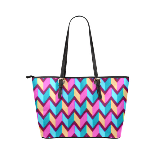 Blue Pink Gold Geometric Pattern Leather Tote Bag/Large (Model 1651)