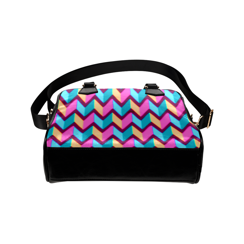 Blue Pink Gold Geometric Pattern Shoulder Handbag (Model 1634)