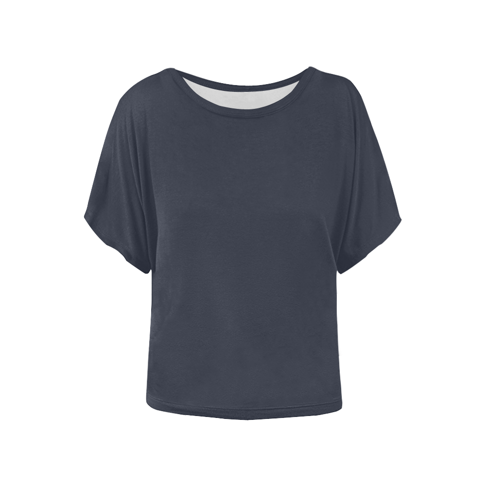 Solid grey blue Women's Batwing-Sleeved Blouse T shirt (Model T44)