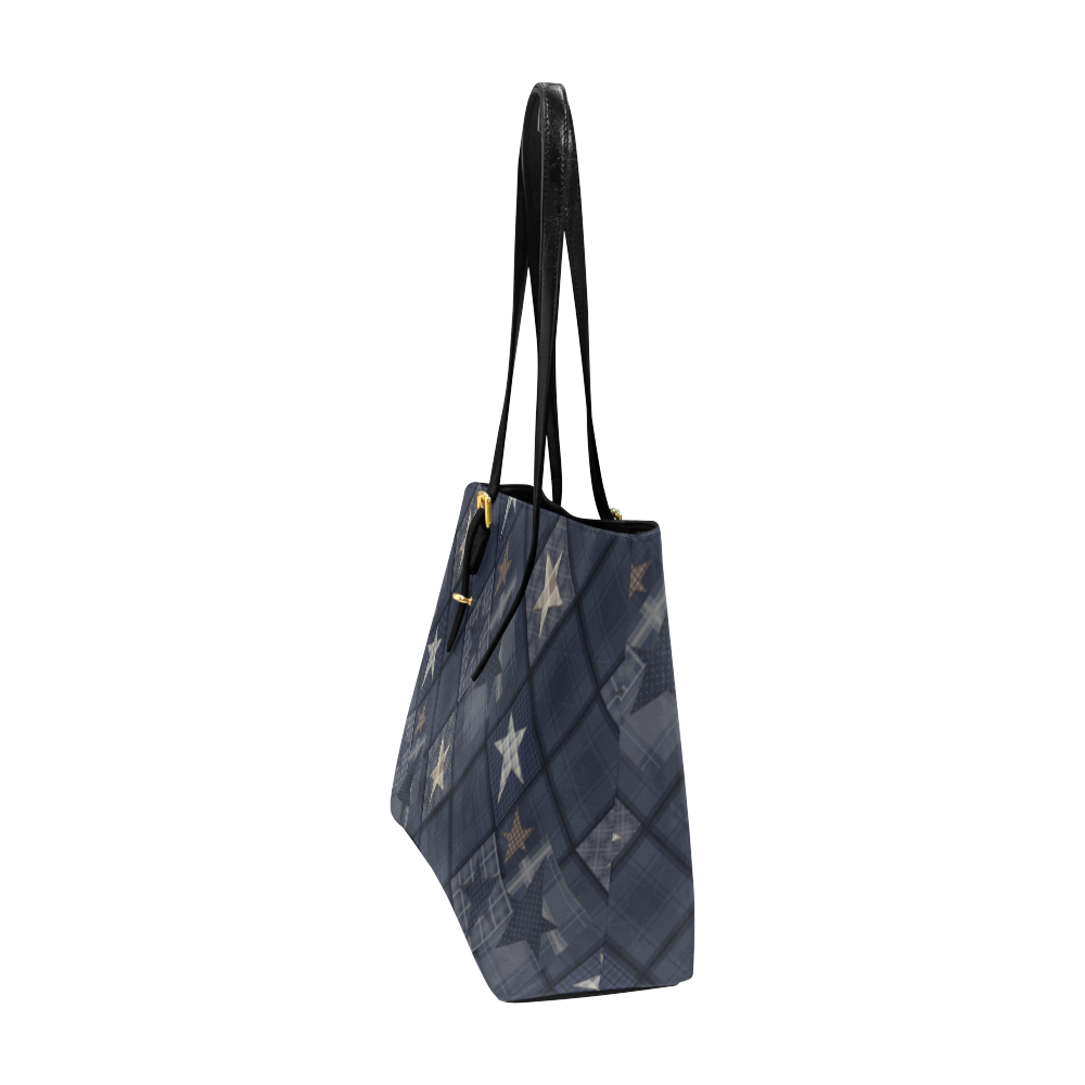 Dark grey blue patchwork Euramerican Tote Bag/Large (Model 1656)