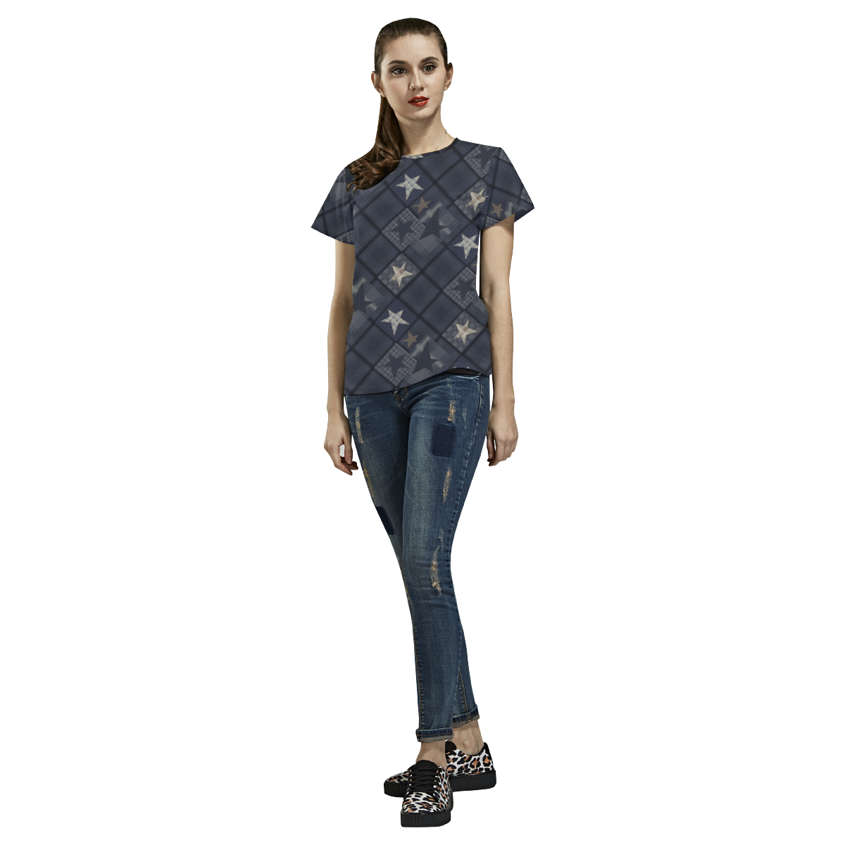 Dark grey blue patchwork All Over Print T-Shirt for Women (USA Size) (Model T40)