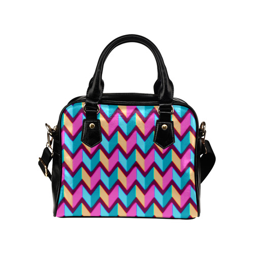 Blue Pink Gold Geometric Pattern Shoulder Handbag (Model 1634)