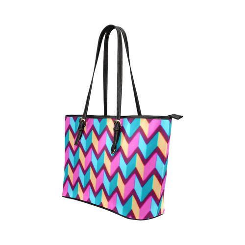 Blue Pink Gold Geometric Pattern Leather Tote Bag/Small (Model 1651)