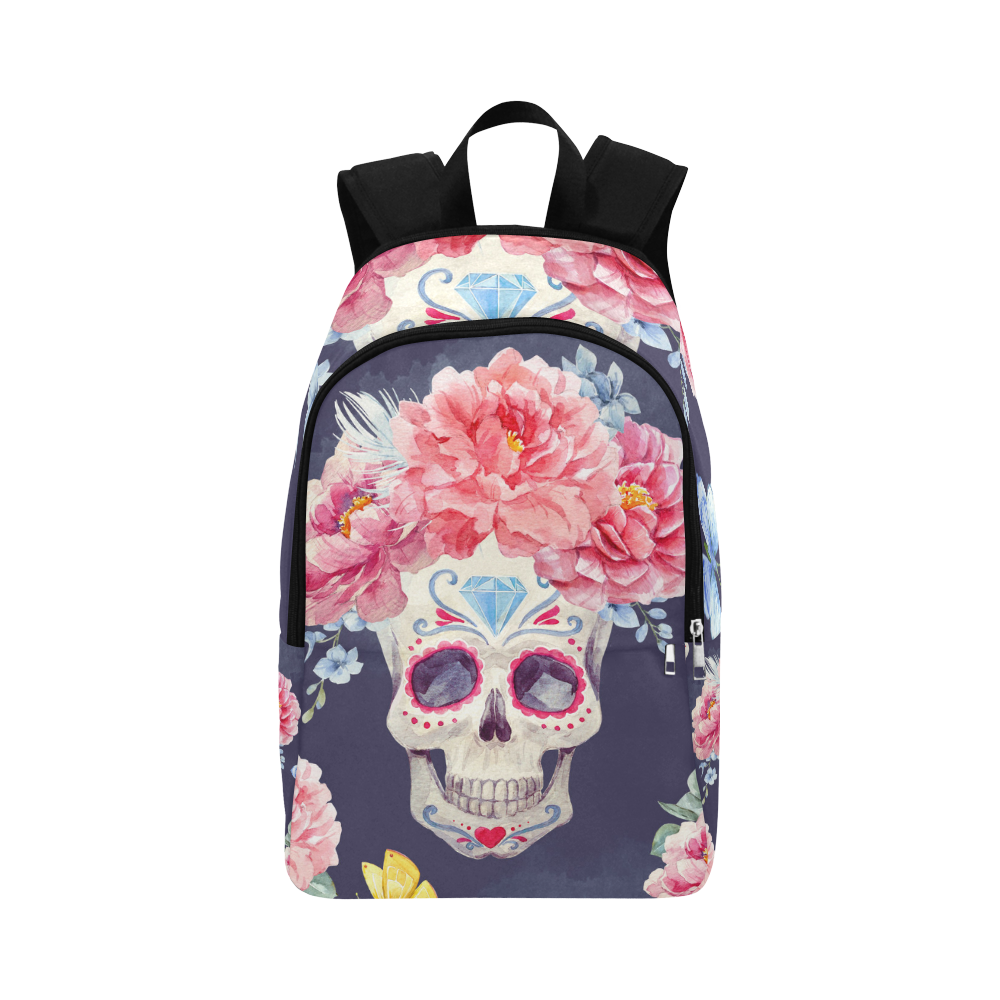 Watercolor pattern with skull and peony flowers Fabric Backpack for Adult (Model 1659)