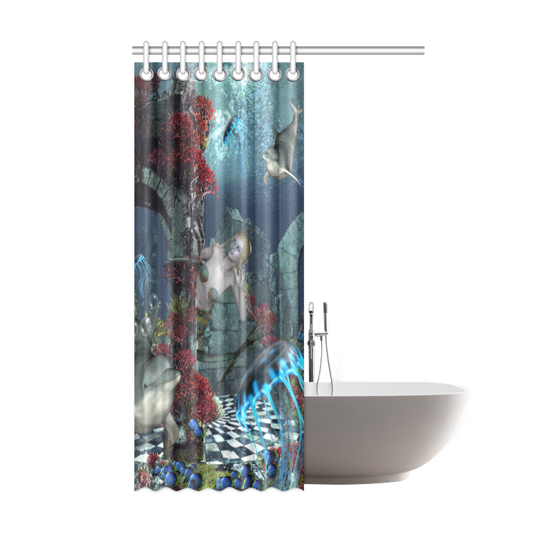 Beautiful mermaid swimming with dolphin Shower Curtain 48"x72"