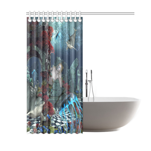 Beautiful mermaid swimming with dolphin Shower Curtain 60"x72"