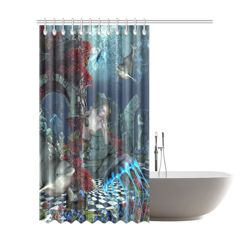 Beautiful mermaid swimming with dolphin Shower Curtain 72"x84"