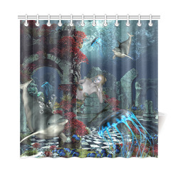 Beautiful mermaid swimming with dolphin Shower Curtain 72"x72"