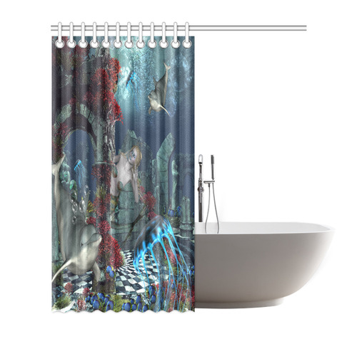 Beautiful mermaid swimming with dolphin Shower Curtain 72"x72"