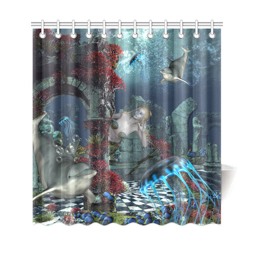 Beautiful mermaid swimming with dolphin Shower Curtain 69"x72"