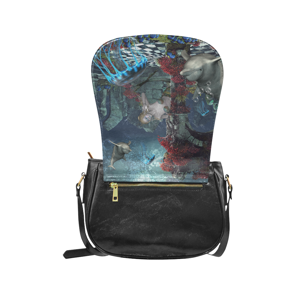 Beautiful mermaid swimming with dolphin Classic Saddle Bag/Large (Model 1648)
