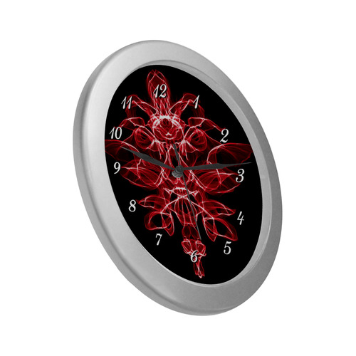 Red Flame Floral Silver Color Wall Clock